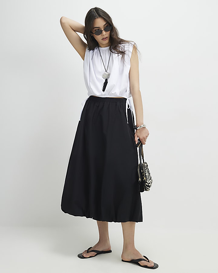 Black Bubble Hem Midi Skirt