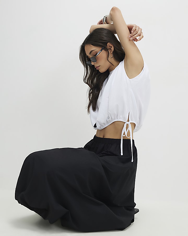 Black Bubble Hem Midi Skirt