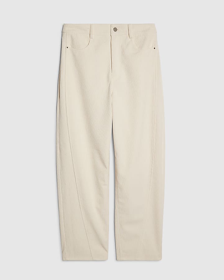 Cream Corduroy Barrel Leg Trousers