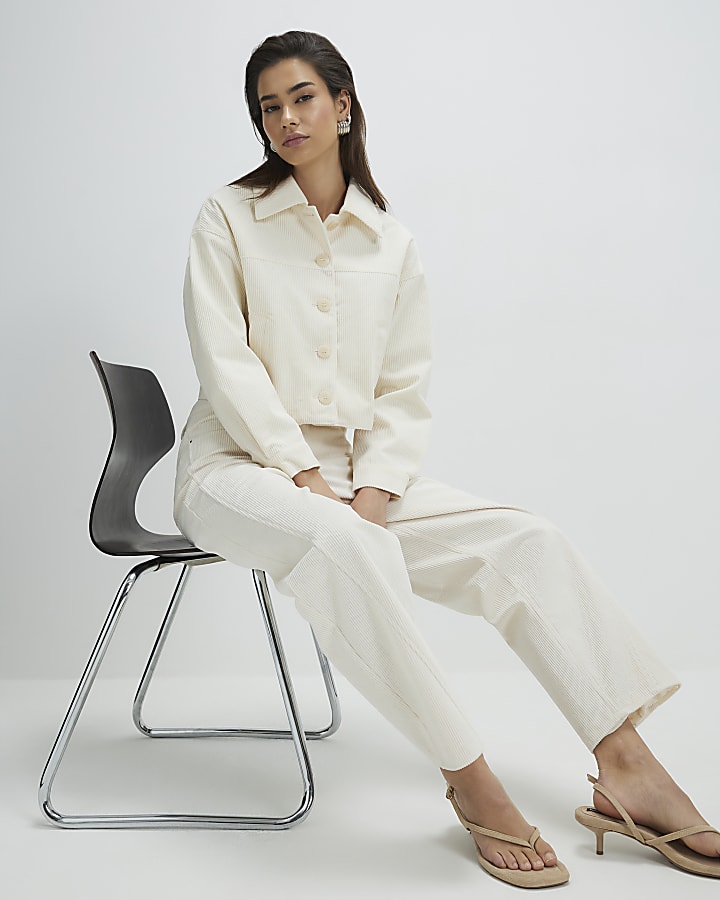 Cream Corduroy Barrel Leg Trousers