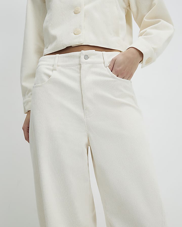 Cream Corduroy Barrel Leg Trousers