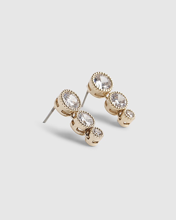 Gold Diamond Simulant Drop Earrings