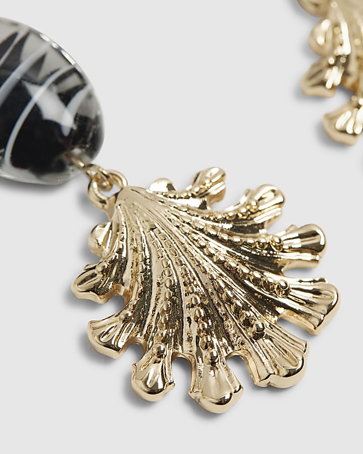 Gold Shell Stripe Bead Drop Earrings