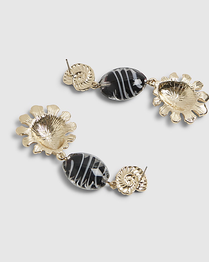 Gold Shell Stripe Bead Drop Earrings