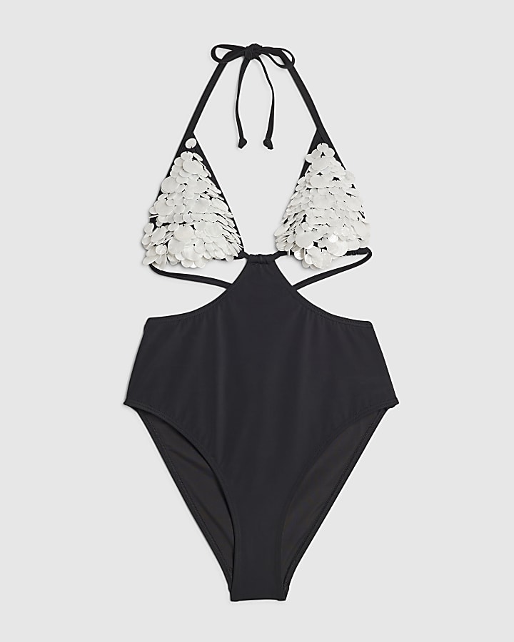 Black Shell Detail Cupped Swimsuit