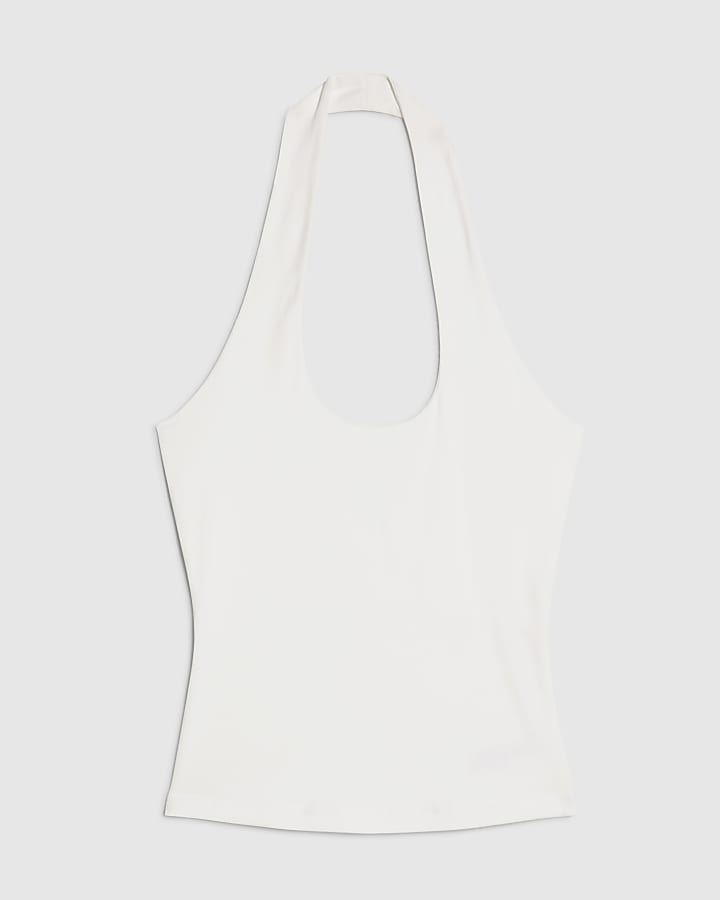 White Halter Neck Tank Top