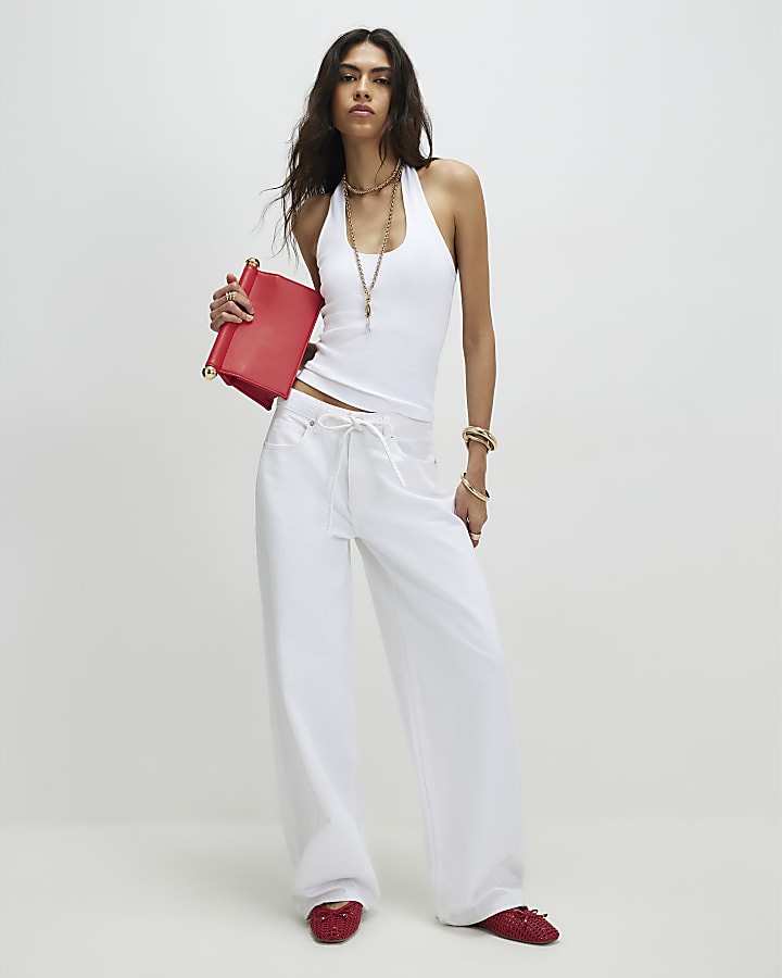 White Halter Neck Tank Top