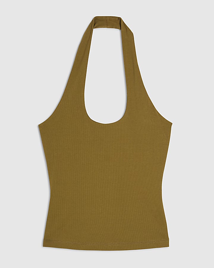 Khaki Halter Neck Tank Top