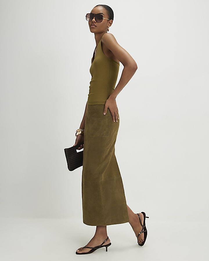 Khaki Halter Neck Tank Top