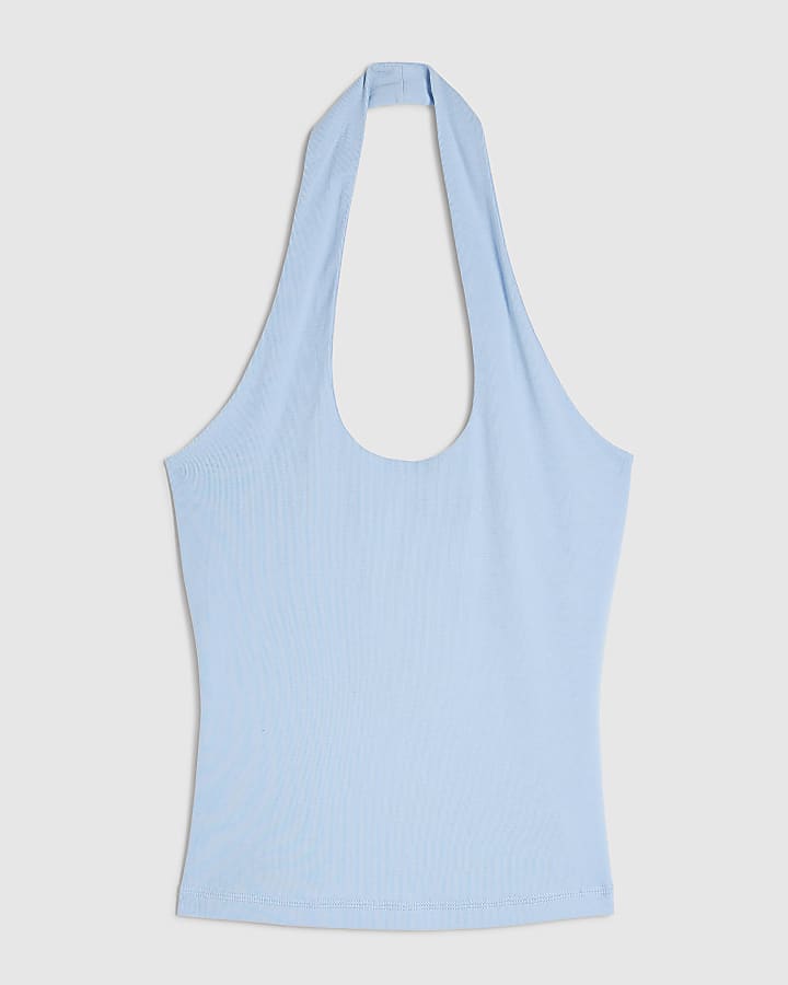 Blue Halter Neck Tank Top