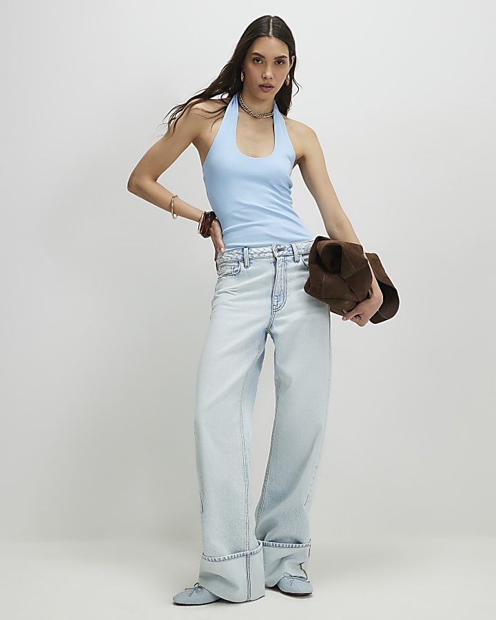 Blue Halter Neck Tank Top