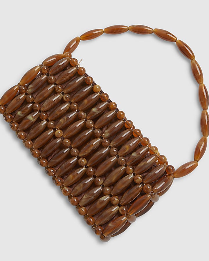 Brown Beaded Clutch Bag