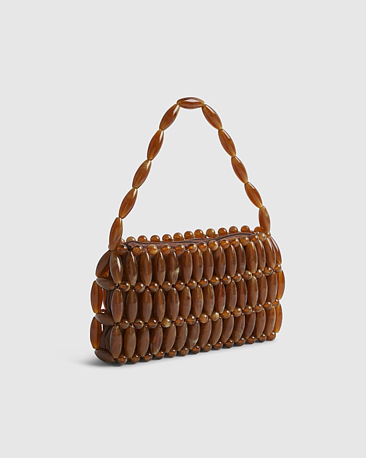 Brown Beaded Clutch Bag