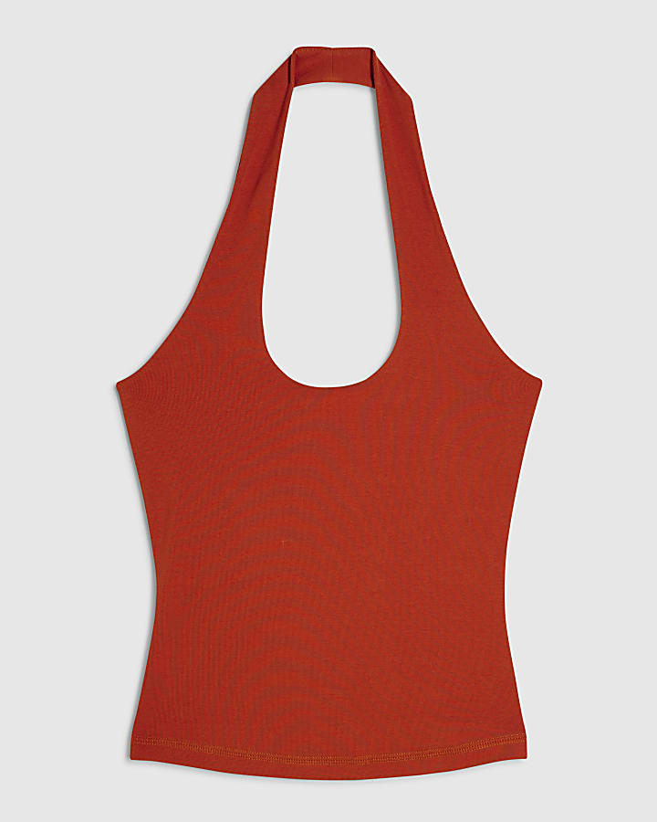 Orange Halter Neck Tank Top