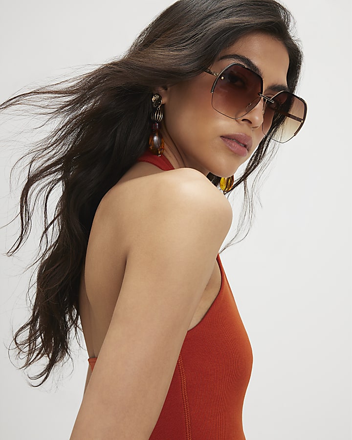 Orange Halter Neck Tank Top