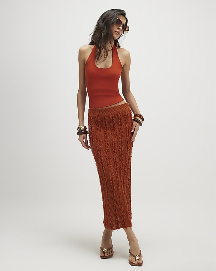 Orange Halter Neck Tank Top