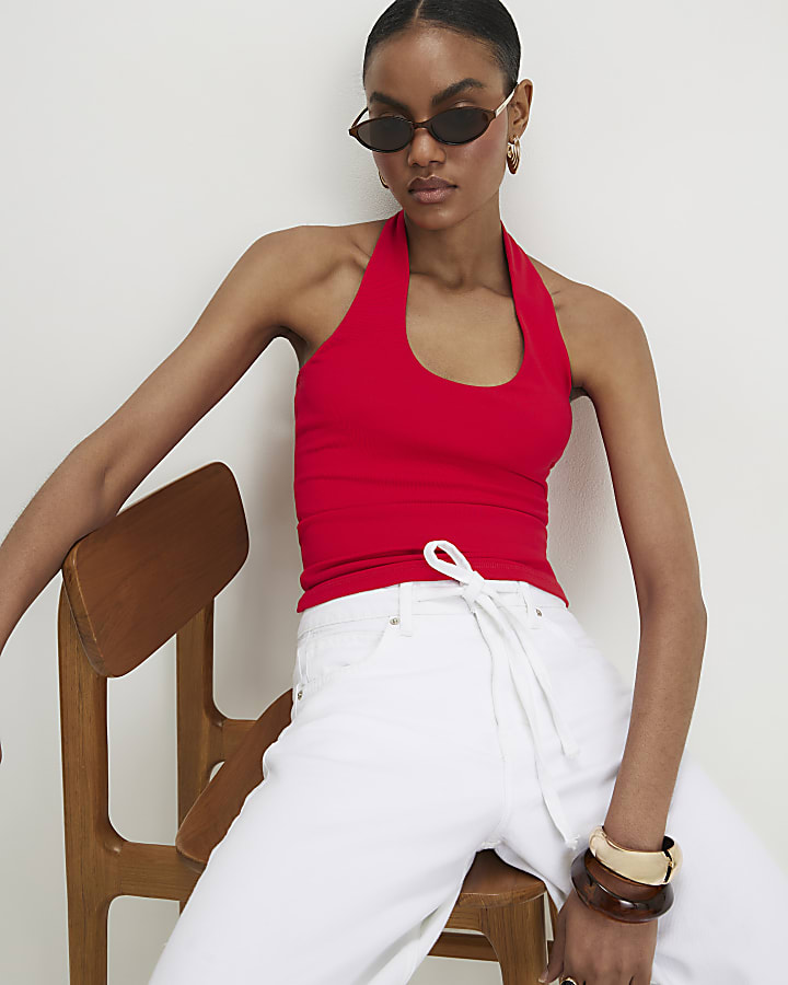 Red Halter Neck Tank Top