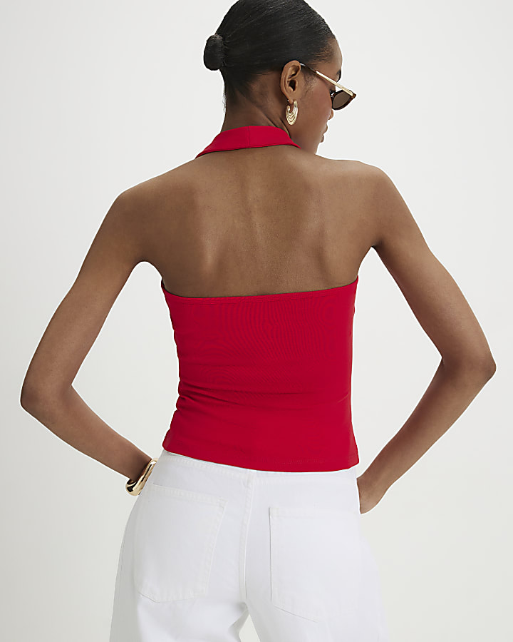 Red Halter Neck Tank Top