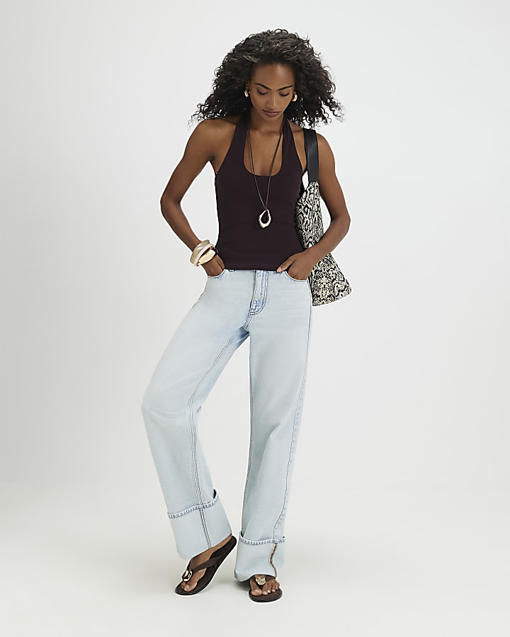 Brown Halter Neck Tank Top