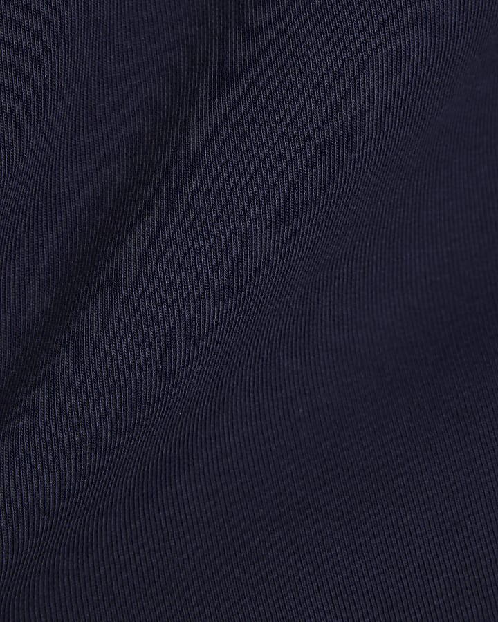 Navy Cotton Blend Halter Neck Tank Top
