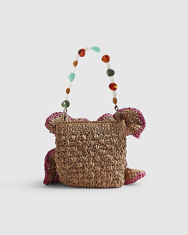 Beige Raffia Flower Bag