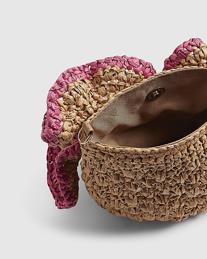 Beige Raffia Flower Bag