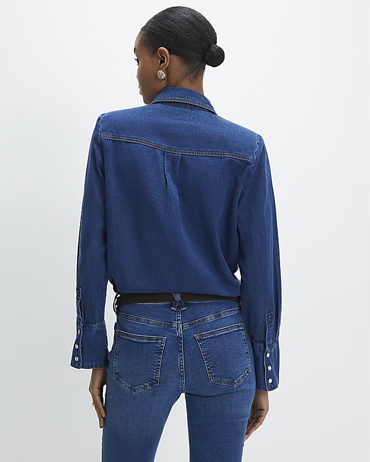 Blue Denim Shoulder Pad Shirt