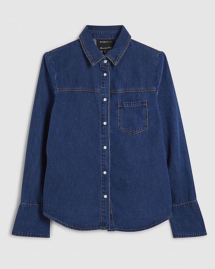 Blue Denim Shoulder Pad Shirt