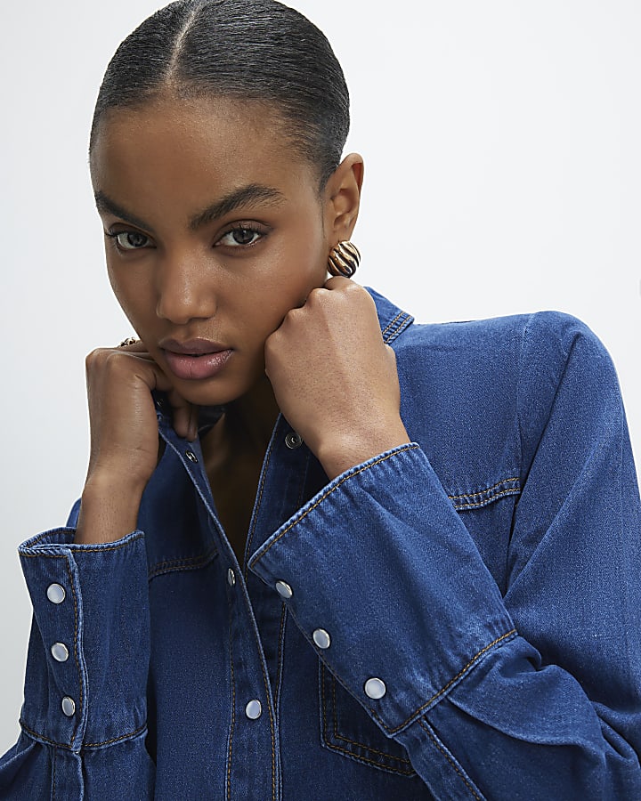 Blue Denim Shoulder Pad Shirt