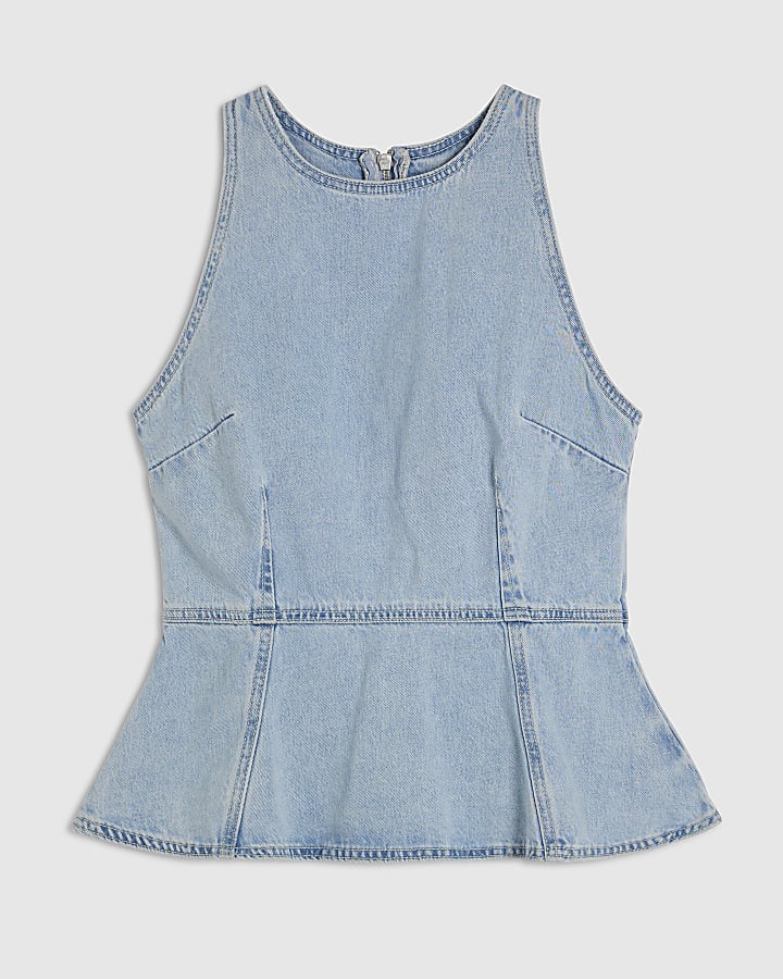 Blue Denim Fitted Waist Top