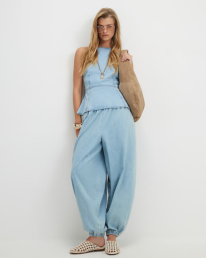 Blue Denim Fitted Waist Top