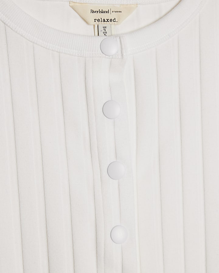 White Sleeveless Ribbed Popper Tank Top
