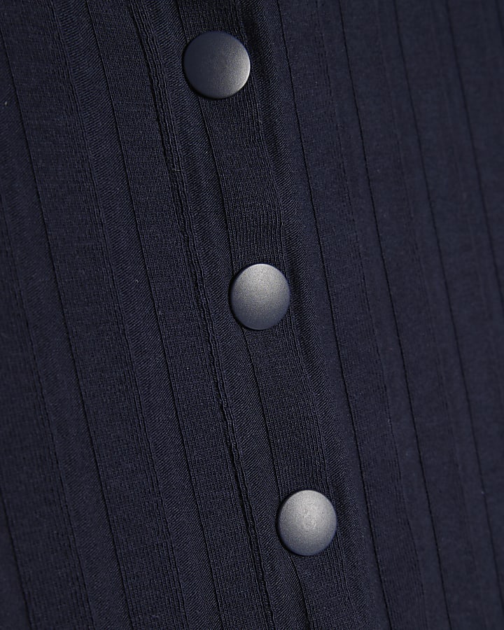 Navy Cotton Blend Popper Tank Top
