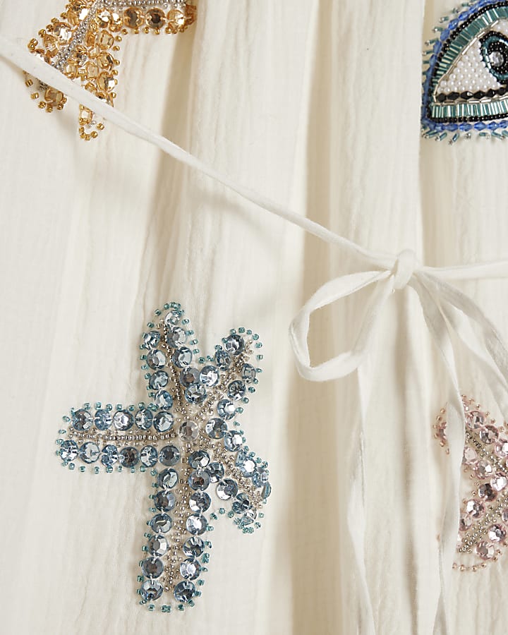 White Beaded Motif Mini Dress