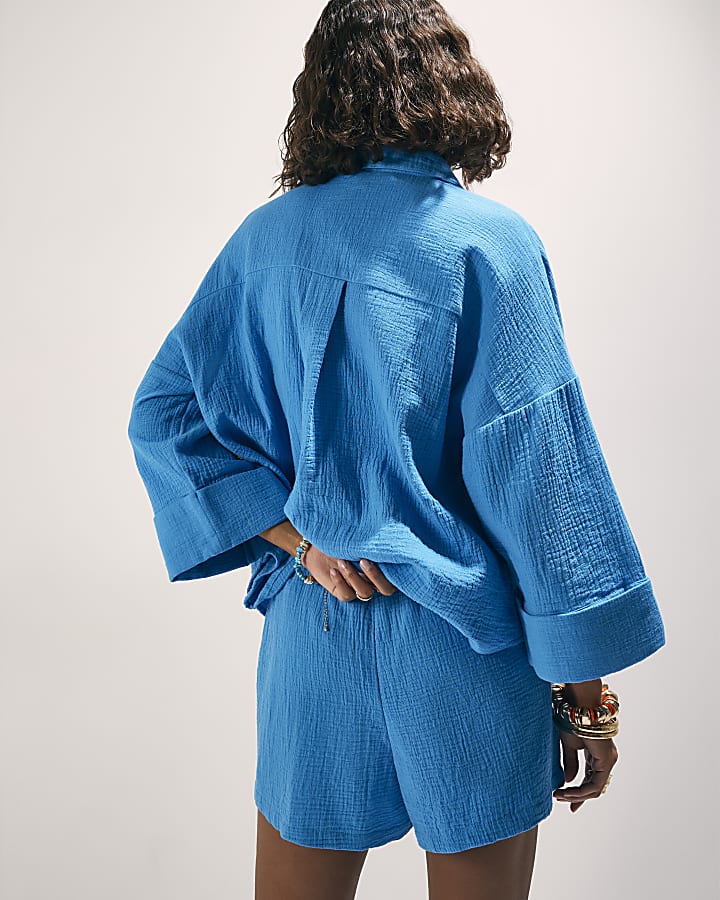 Blue Embellished Beach Shorts