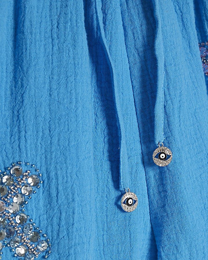 Blue Embellished Beach Shorts