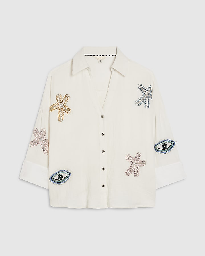 White Embellished Beach Shirt