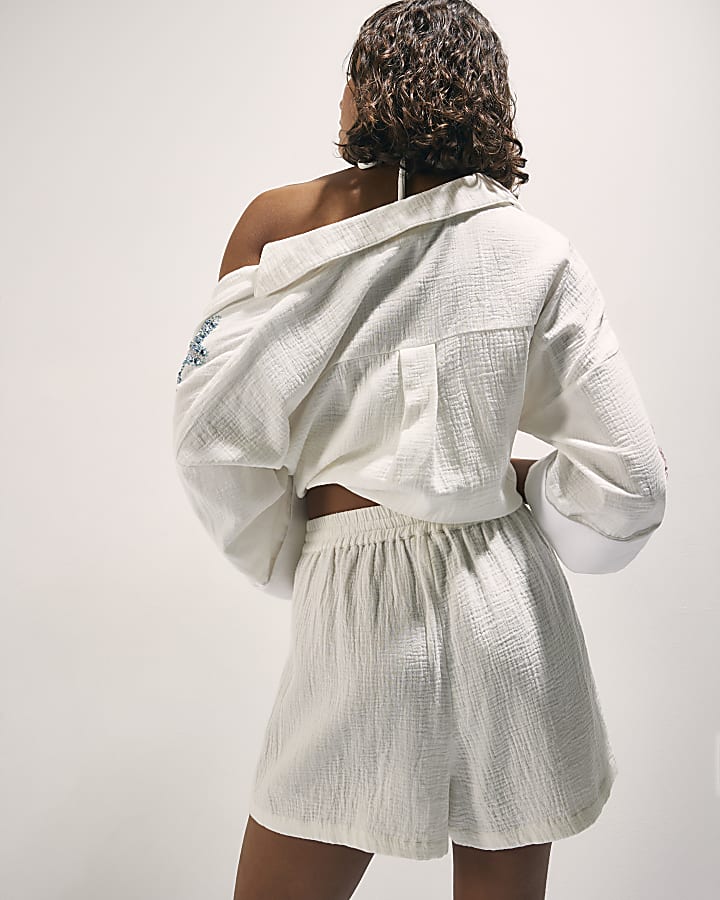 White Embellished Beach Shorts
