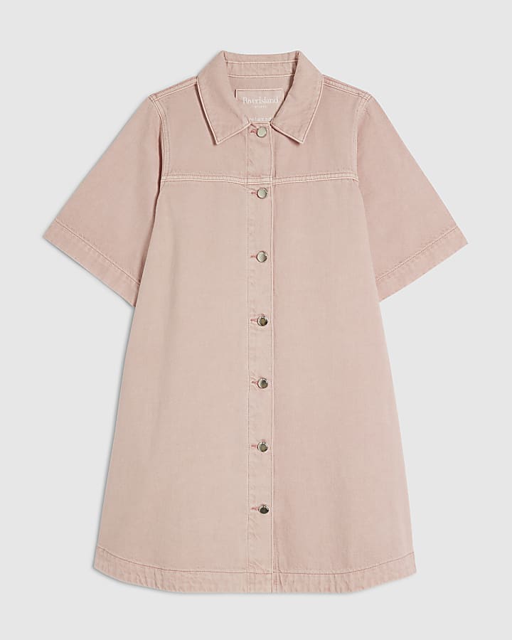 Pink Button Through Denim Dress