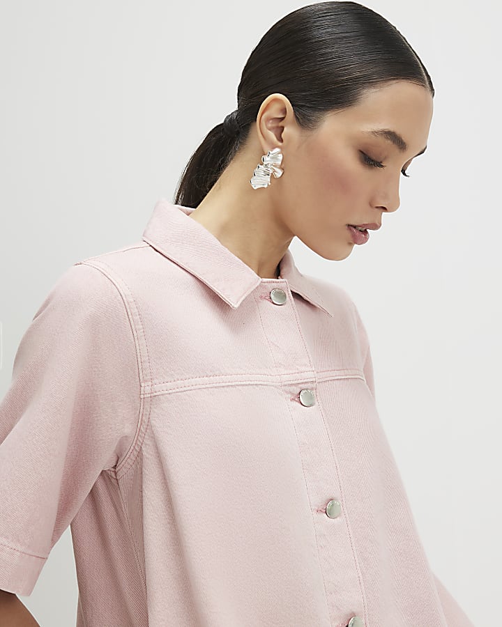 Pink Button Through Denim Dress