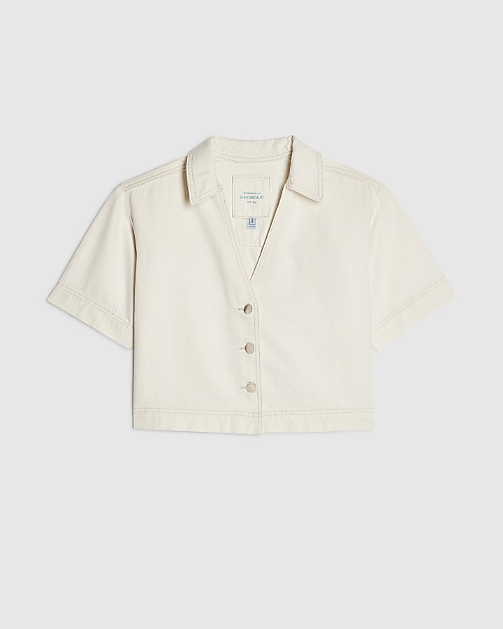 Cream Denim Collared Boxy Shirt
