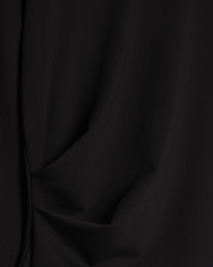 Black Shoulder Pad Long Asymmetric Top