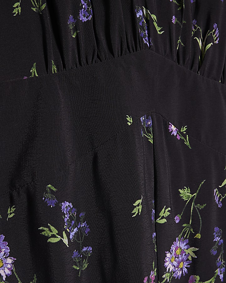 Black Floral Shaped Waist Mini Dress