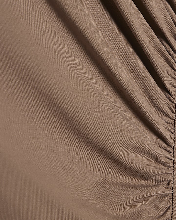 Beige Short Sleeve High Neck Maxi Dress