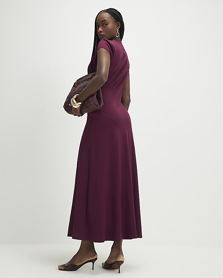 Purple Short Sleeve High Neck Maxi Dress