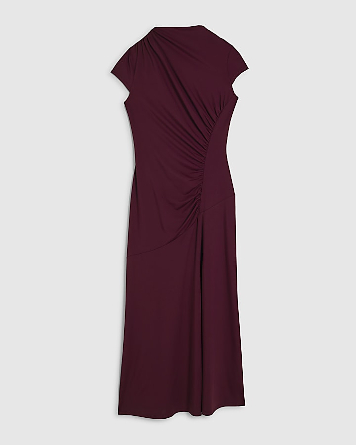 Purple Short Sleeve High Neck Maxi Dress