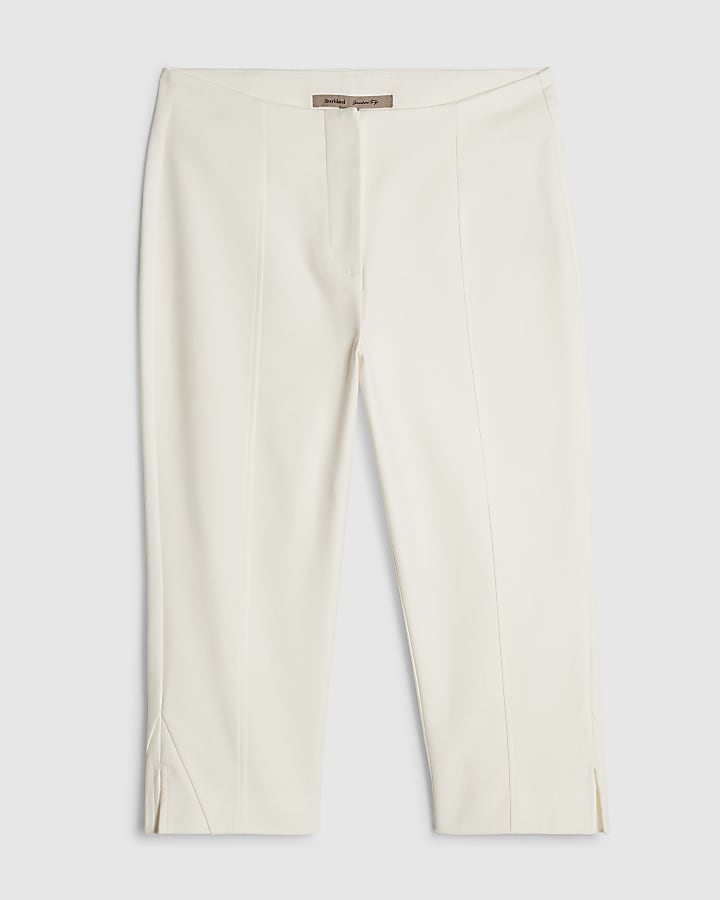 White Cotton Sateen Capri Trousers