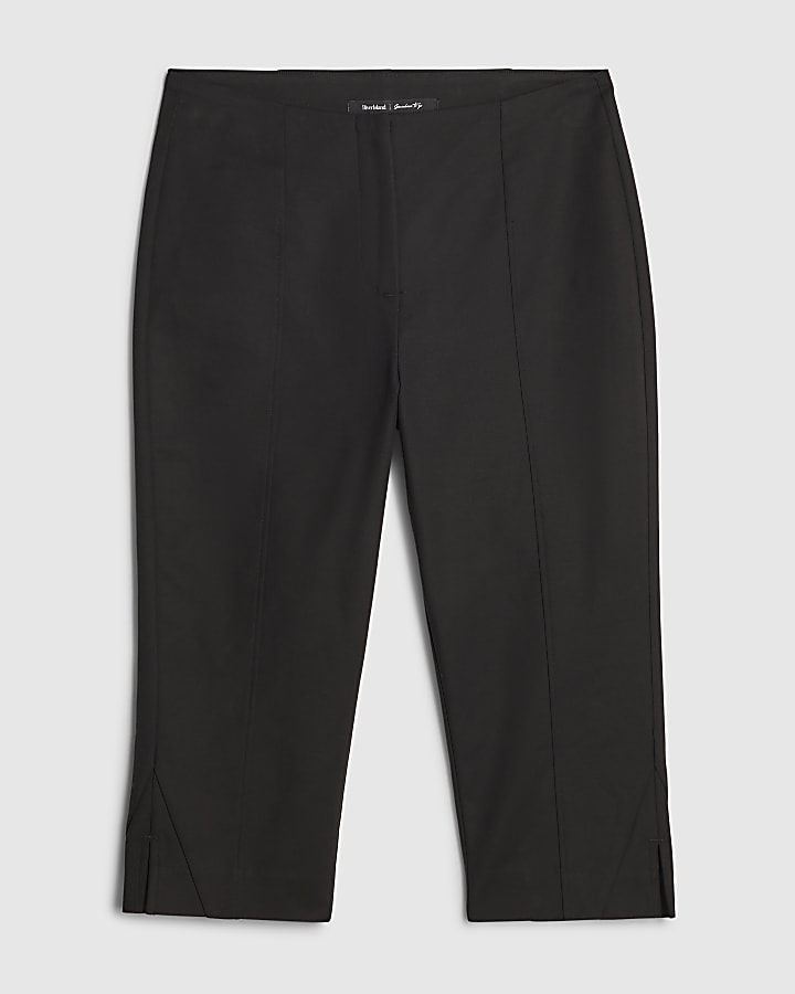 Black Cotton Sateen Capri Trousers