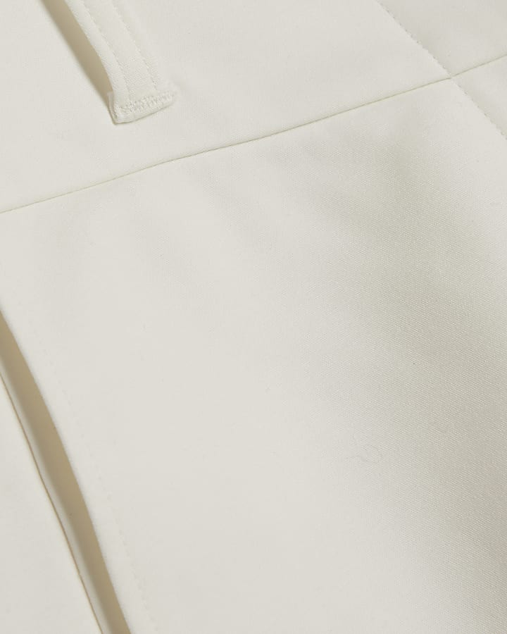 White Cotton Sateen Barrel Leg Trousers