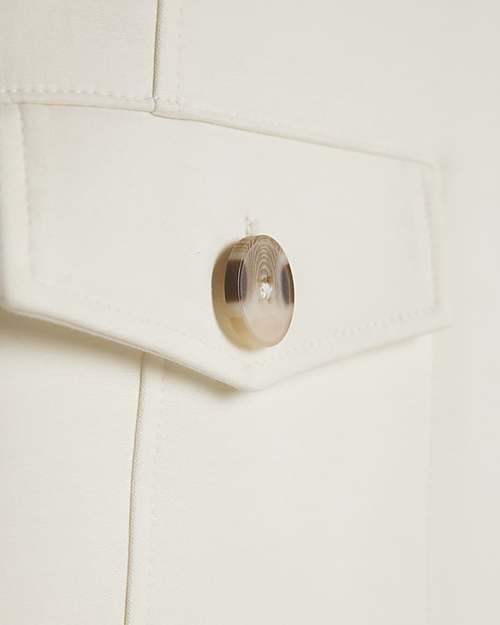 White Cotton Blend Mini Shirt Dress